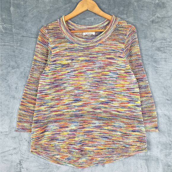 Womens‎ Sweater Large Rainbow Colorful Crochet Boho Cozy Comfy Pullover Artsy - Picture 1 of 7